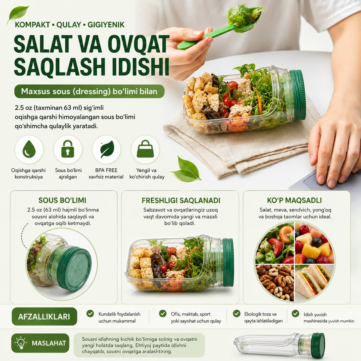 Yon tomoni ochiladigan Asixxsix salat bankasi