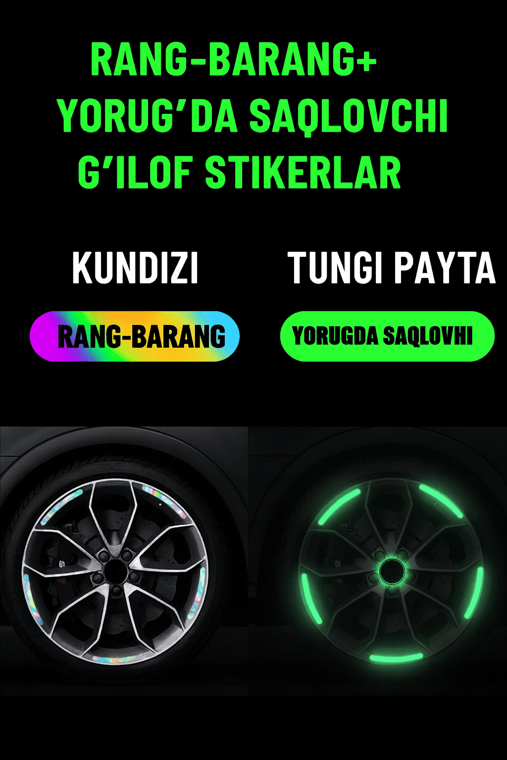 Fosforli stiker avtomobil disklariga yopishtirish uchun